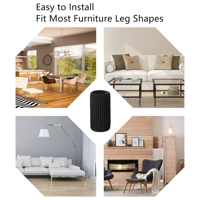 Alt view image 4 of 7 - 24 PCs Furniture Leg Socks - Black Knitted Furniture Socks, Double Thickness Chair Leg Floor Protectors, High Elastic Chair Leg Covers Furniture Caps Set, Move Easily and Reduce Noise (Pack of 2)