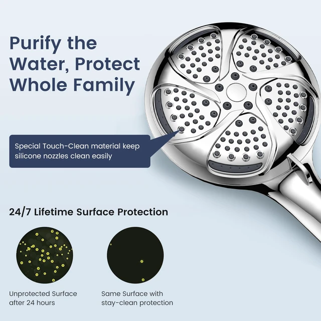 Alt view image 7 of 7 - Filtered Shower Head with Handheld, High Pressure 7-Spray Showerhead Shower Filter Head for Hard Water, Remove Chlorine, Reduce Dry Itchy Skin, Anti-clog Nozzles, Power Wash to Clean Tub&Pet