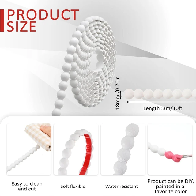 Alt view image 2 of 6 - Flexible Bead Molding Trim Peel and Stick White 10ft /18 mm Pearl Beads Design for Mirror Frame, Bathroom Backsplash, TV Wall Edge, Ceiling, Cabinet, Foam Material, Easy DIY