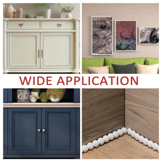 Alt view image 6 of 6 - Flexible Bead Molding Trim Peel and Stick White 10ft /18 mm Pearl Beads Design for Mirror Frame, Bathroom Backsplash, TV Wall Edge, Ceiling, Cabinet, Foam Material, Easy DIY