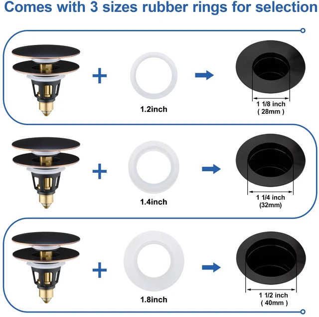 Alt view image 3 of 7 - Universal 3-in-1 Bathroom Sink Stopper - Pop Up Sink Drain Stopper, Push Button Sink Drain Stopper Replacement, Wash Basin Drain Filter Plug with Anti-Clogging Strainer, Oil Rubbed Bronze
