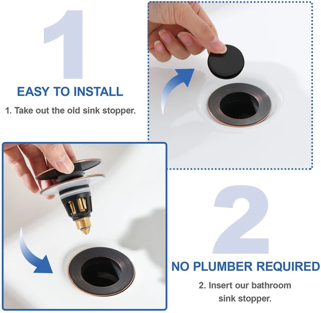 Alt view image 7 of 7 - Universal 3-in-1 Bathroom Sink Stopper - Pop Up Sink Drain Stopper, Push Button Sink Drain Stopper Replacement, Wash Basin Drain Filter Plug with Anti-Clogging Strainer, Oil Rubbed Bronze