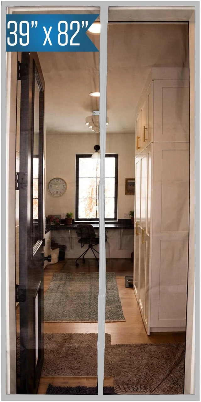 Main image of Magnetic Screen Door for Standard Doors, 39" x 82" White Trim, Black Mesh, Heavy Duty Fiberglass, Self Closing Magnetic Seal, Pet & Kid Friendly, Fits Standard 39" x 82" Doors