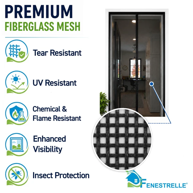 Alt view image 3 of 7 - Magnetic Screen Door for Standard Doors, 36" x 82" Black Trim, Black Mesh, Heavy Duty Fiberglass, Self Closing Magnetic Seal, Pet & Kid Friendly, Fits Standard 36" x 82" Doors