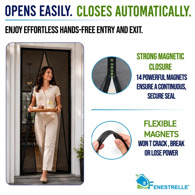 Alt view image 6 of 7 - Magnetic Screen Door for Standard Doors, 36" x 82" Black Trim, Black Mesh, Heavy Duty Fiberglass, Self Closing Magnetic Seal, Pet & Kid Friendly, Fits Standard 36" x 82" Doors