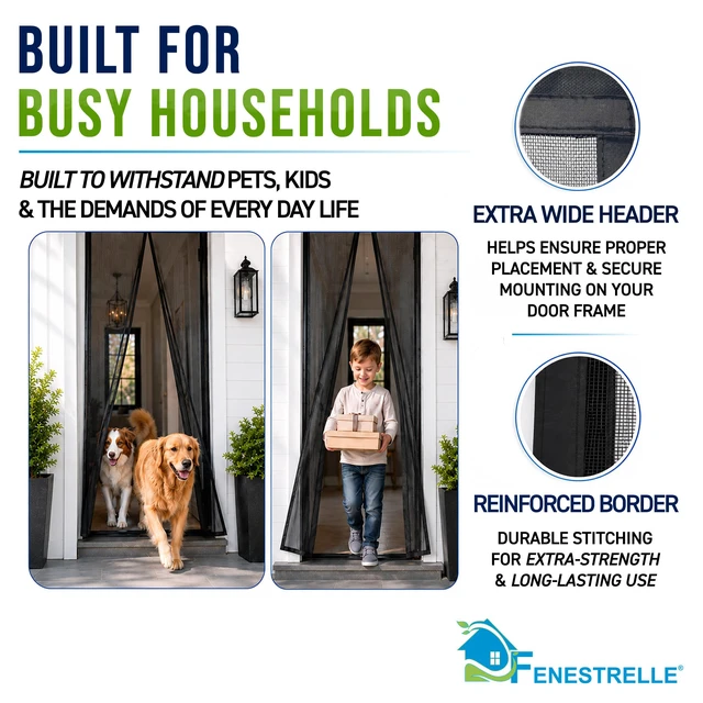 Alt view image 7 of 7 - Magnetic Screen Door for Standard Doors, 36" x 82" Black Trim, Black Mesh, Heavy Duty Fiberglass, Self Closing Magnetic Seal, Pet & Kid Friendly, Fits Standard 36" x 82" Doors