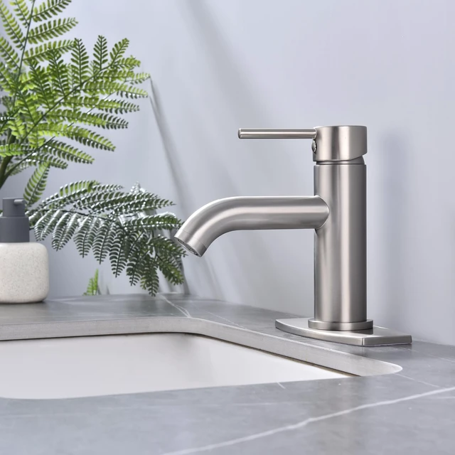 Alt view image 2 of 6 - Single Handle Bathroom Faucet with Metal Drain Assembly and Escutcheon, Brushed Nickel