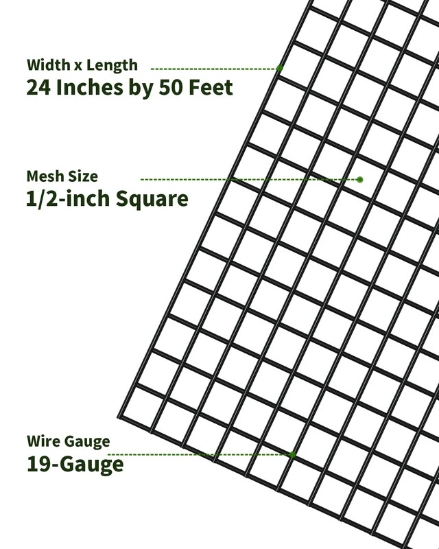 Alt view image 2 of 7 - Hardware Cloth 1/2 inch, Chicken Wire Mesh Roll, 24'' x 50' 19 Gauge Black Vinyl Coated Wire Fence Roll, Welded Wire Fencing, Mesh & Wire Cloth, Garden Fence