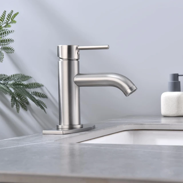 Alt view image 5 of 6 - Single Handle Bathroom Faucet with Metal Drain Assembly and Escutcheon, Brushed Nickel