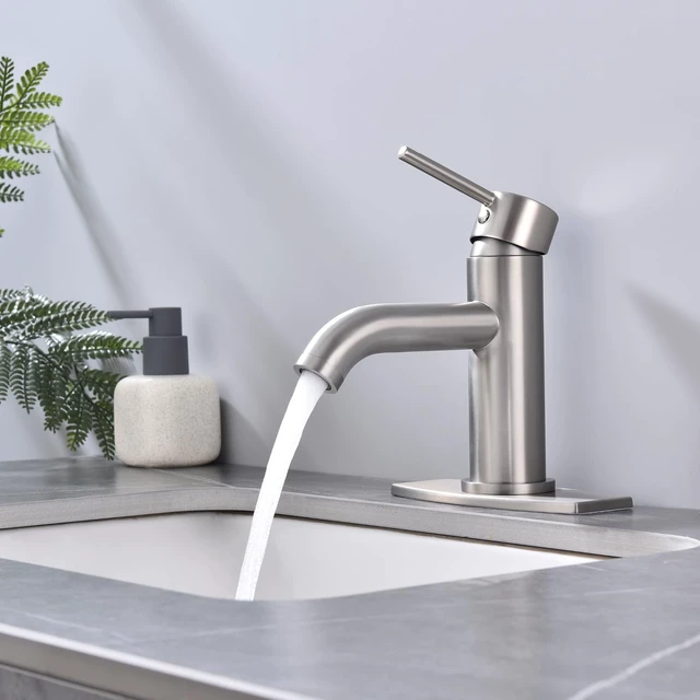 Alt view image 4 of 6 - Single Handle Bathroom Faucet with Metal Drain Assembly and Escutcheon, Brushed Nickel