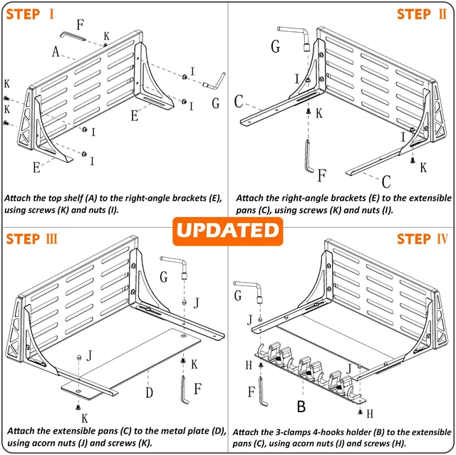 Alt view image 4 of 7 - Heavy Duty Magnetic Broom Holder,Anti-slip Magnetic Tool Rack with Top Utility Shelf, Easy Assembly Broom Mop Organizer for Refrigerator Metal Cabinet Laundry Room Kitchen,3-Clamps 4-Hooks
