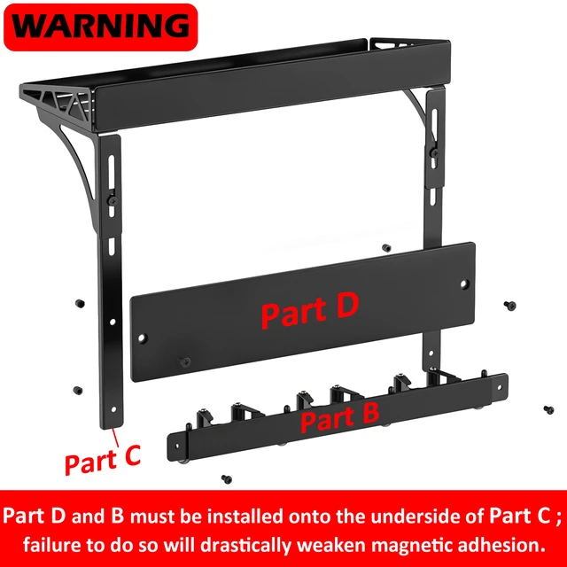 Alt view image 7 of 7 - Heavy Duty Magnetic Broom Holder,Anti-slip Magnetic Tool Rack with Top Utility Shelf, Easy Assembly Broom Mop Organizer for Refrigerator Metal Cabinet Laundry Room Kitchen,3-Clamps 4-Hooks