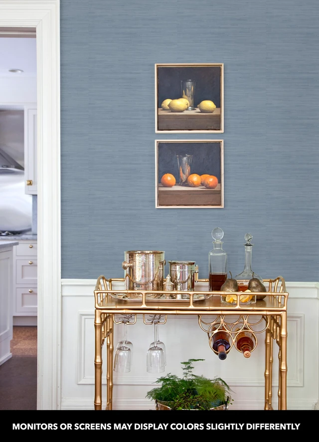 Alt view image 3 of 6 - x Society Social Classic Faux Grasscloth Peel and Stick Wallpaper, Mineral Blue