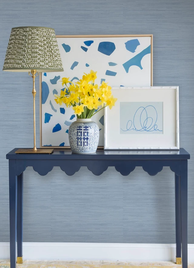 Alt view image 5 of 6 - x Society Social Classic Faux Grasscloth Peel and Stick Wallpaper, Mineral Blue