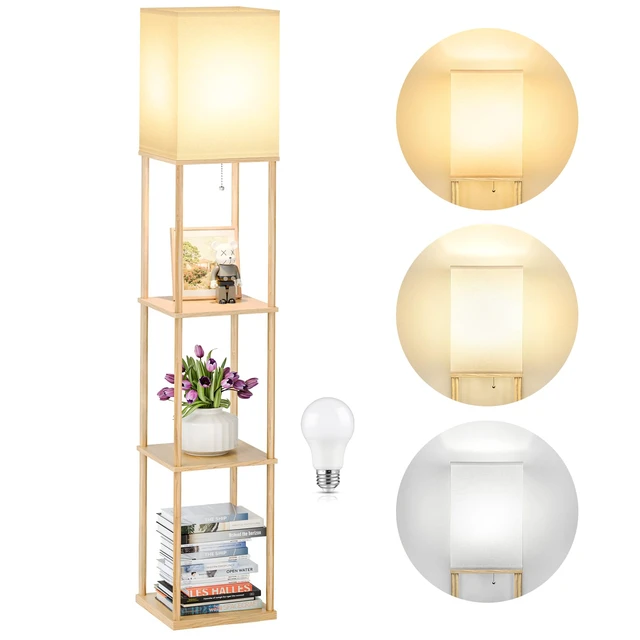 Main image of Floor Lamp with Shelves, 3-Tier Square Modern Shelf Lamp 3CCT Bright Bulb Included, Tall Standing Lamps for Living Room Bedroom Office