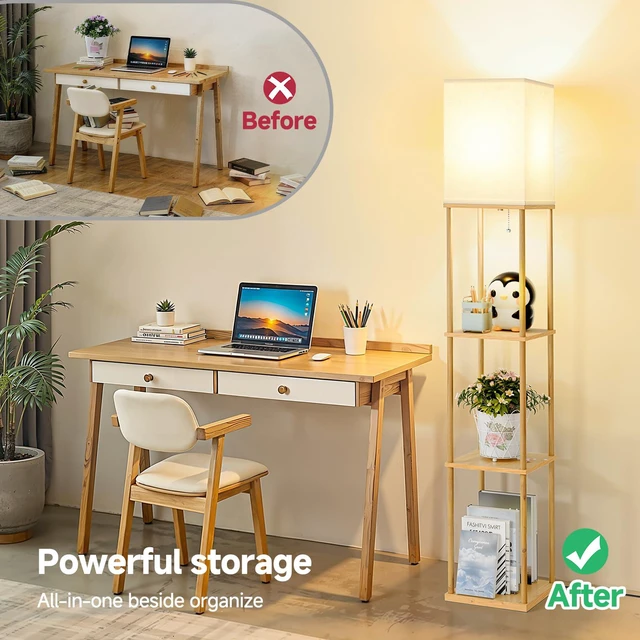 Alt view image 4 of 7 - Floor Lamp with Shelves, 3-Tier Square Modern Shelf Lamp 3CCT Bright Bulb Included, Tall Standing Lamps for Living Room Bedroom Office