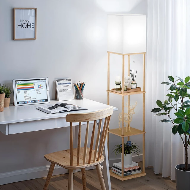 Alt view image 5 of 7 - Floor Lamp with Shelves, 3-Tier Square Modern Shelf Lamp 3CCT Bright Bulb Included, Tall Standing Lamps for Living Room Bedroom Office