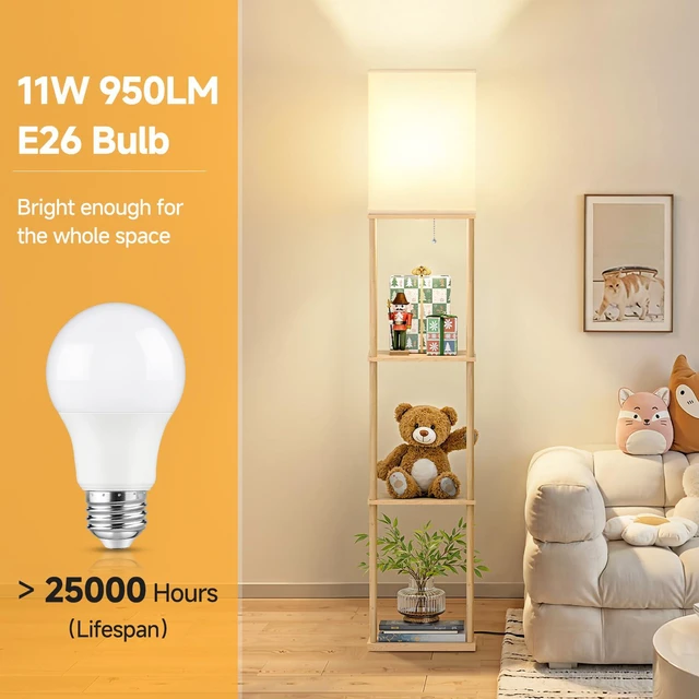 Alt view image 3 of 7 - Floor Lamp with Shelves, 3-Tier Square Modern Shelf Lamp 3CCT Bright Bulb Included, Tall Standing Lamps for Living Room Bedroom Office