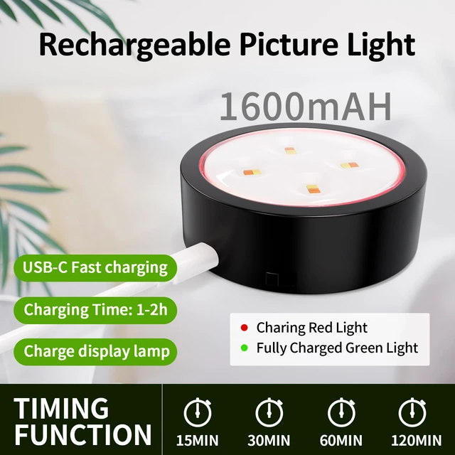 Alt view image 4 of 7 - Picture Lights for Wall, Rechargeable Battery Operated Wireless Magnetic Painting Lights with Remote Dimmable and Timer, Wall Decor Lights with 3 Lighting Modes for Art Display (Black, 6Pack)