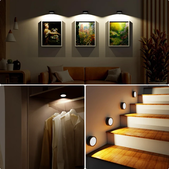 Alt view image 6 of 7 - Picture Lights for Wall, Rechargeable Battery Operated Wireless Magnetic Painting Lights with Remote Dimmable and Timer, Wall Decor Lights with 3 Lighting Modes for Art Display (Black, 6Pack)