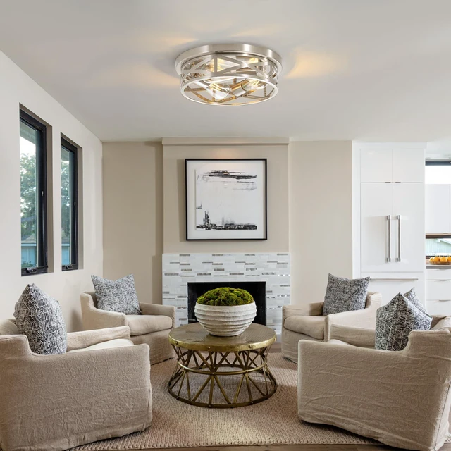Alt view image 2 of 7 - 13 inch Brushed Nickel Flush Mount Ceiling Light Fixtures,3-Light Modern Hallway Light Fixtures Ceiling, Brushed Nickel Light Fixture Ceiling Mount for Farmhouse,Kitchen, Bedroom 1 Pack