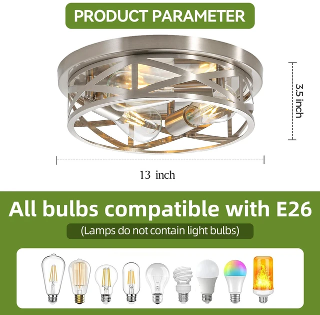 Alt view image 3 of 7 - 13 inch Brushed Nickel Flush Mount Ceiling Light Fixtures,3-Light Modern Hallway Light Fixtures Ceiling, Brushed Nickel Light Fixture Ceiling Mount for Farmhouse,Kitchen, Bedroom 1 Pack