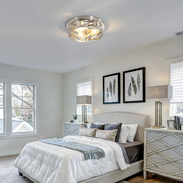 Alt view image 7 of 7 - 13 inch Brushed Nickel Flush Mount Ceiling Light Fixtures,3-Light Modern Hallway Light Fixtures Ceiling, Brushed Nickel Light Fixture Ceiling Mount for Farmhouse,Kitchen, Bedroom 1 Pack