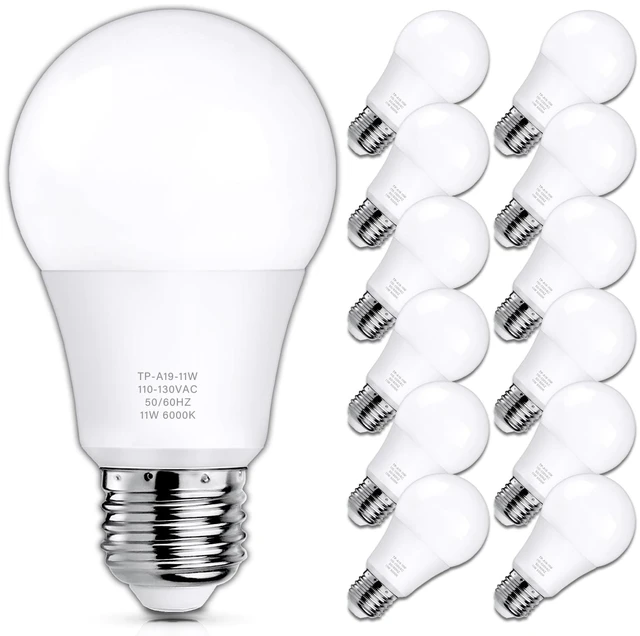 Main image of A19 LED Light Bulbs, 100 Watt Equivalent LED Bulb, 1100 Lumens Cool White 6000K E26 Medium Base, Non-Dimmable 11W LED Bulb 12-Pack
