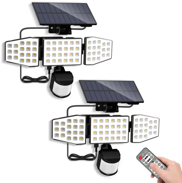 Main image of Solar Lights Outdoor Motion Sensor, 400LM LED Security Lights w/Remote, Dusk to Dawn/Auto/On Time Modes, CCT Adjustable 3000K-6500K, Dimmable IP54 Flood Wall Light for Garden Yard(2 Pack)
