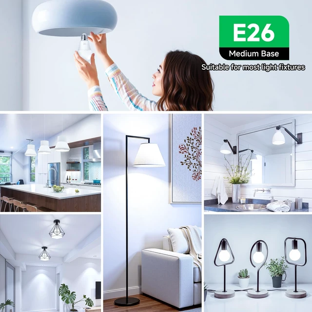 Alt view image 7 of 7 - A19 LED Light Bulbs, 100 Watt Equivalent LED Bulb, 1100 Lumens Cool White 6000K E26 Medium Base, Non-Dimmable 11W LED Bulb 12-Pack