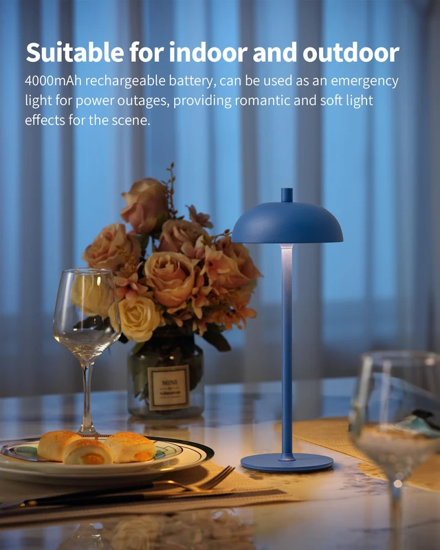 Alt view image 3 of 7 - 12" Cordless Table Lamps Set of 2, Blue Modern Portable Desk Lamp LED, 3 Color Dimming, Rechargeable, Battery Operated Lights for Bedroom, Outdoor, Restaurant, Bedside, Night Light, Gifts