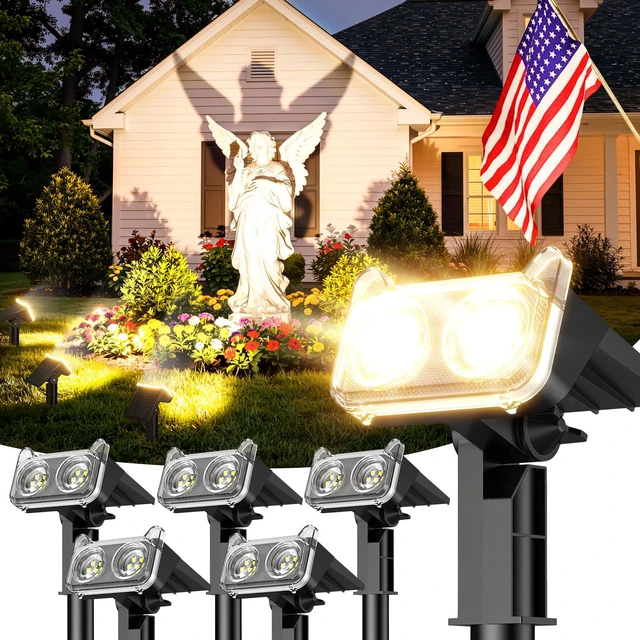 Main image of Solar Lights Outdoor Waterproof IP65, 6 Pack Solar Spot Lights Outdoor with 14 Big LEDs, 2-in-1 Wall Lights & 2 Modes Solar Landscape Spotlights for Pathway Yard Decor Garden Gifts (Warm White)