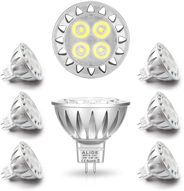 Main image of MR16 GU5.3 Led Bulbs 12V Low Voltage 6000K Daylight White Track 5W,Replace 20W 35W Halogen Equivalent,12volt Bulb for Outdoor Landscape Track Ceil Lighting,Not Dimmable,450lm,38 Deg,6 Pack