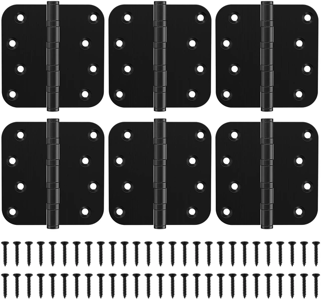 Main image of Ball Bearing Door Hinges, 4 x 4 Inch, 5/8" Radius,Matte Black, 6 Pack Heavy Duty Stainless Steel, Smooth and Quiet, Non Removable Pin