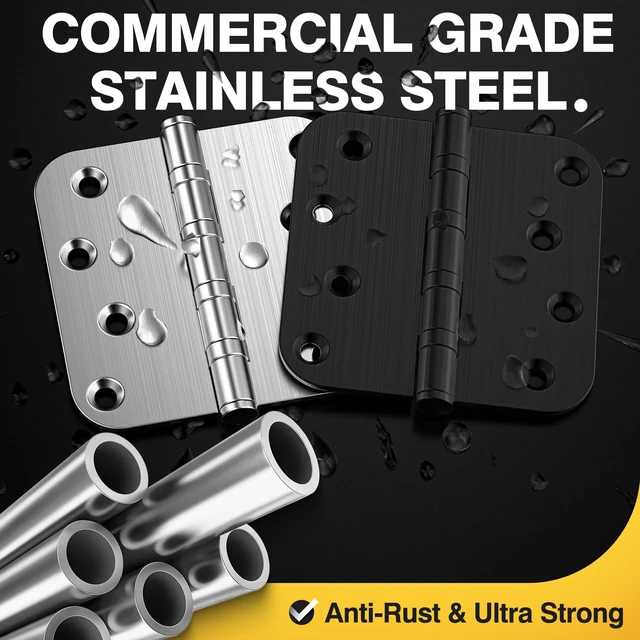 Alt view image 4 of 7 - Ball Bearing Door Hinges, 4 x 4 Inches, Brushed Nickel, 6 Pack 5/8" Radius Corner, Heavy Duty Stainless Steel, Smooth and Quiet, Non Removable Pin