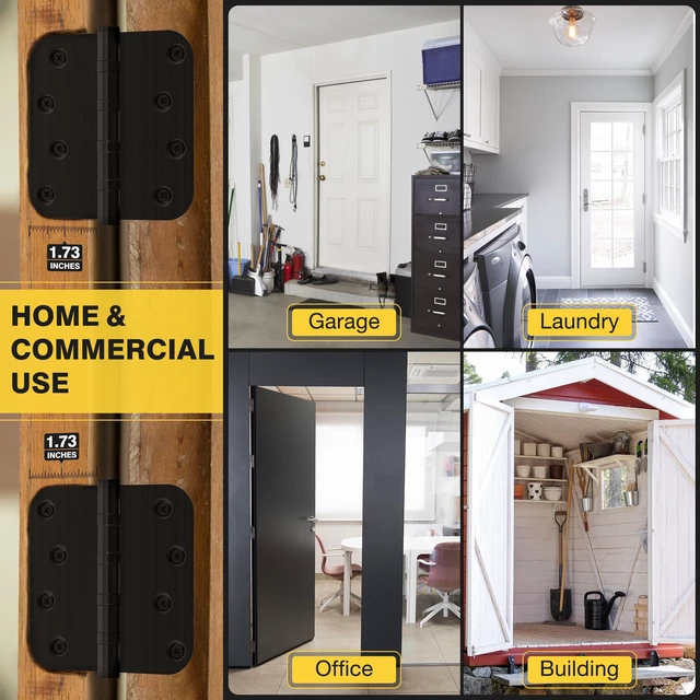 Alt view image 6 of 7 - Ball Bearing Door Hinges, 4 x 4 Inch, 5/8" Radius,Matte Black, 6 Pack Heavy Duty Stainless Steel, Smooth and Quiet, Non Removable Pin