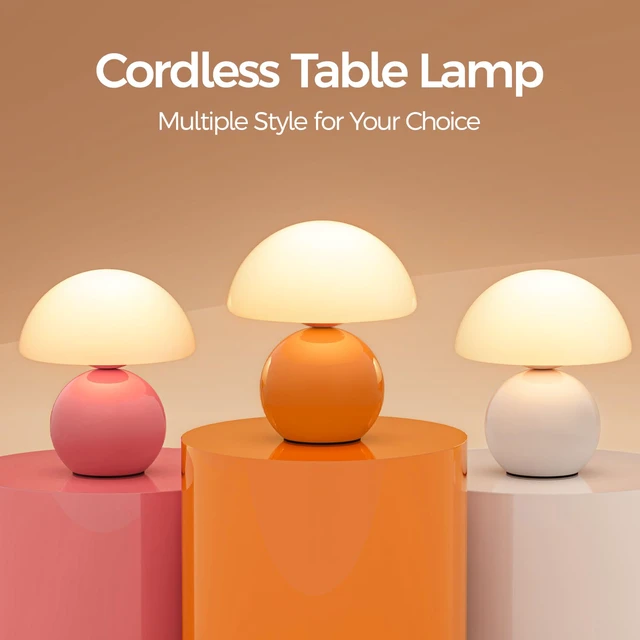 Alt view image 4 of 7 - Mushroom Lamp Table Lamp for Bedroom, Portables Cordless Table Lamp,Wireless lamp,Small Bedside Table Touch Lamps for Living Room,Mini Mushroom 5200mAh Battery Operated Lamp Modern Orange