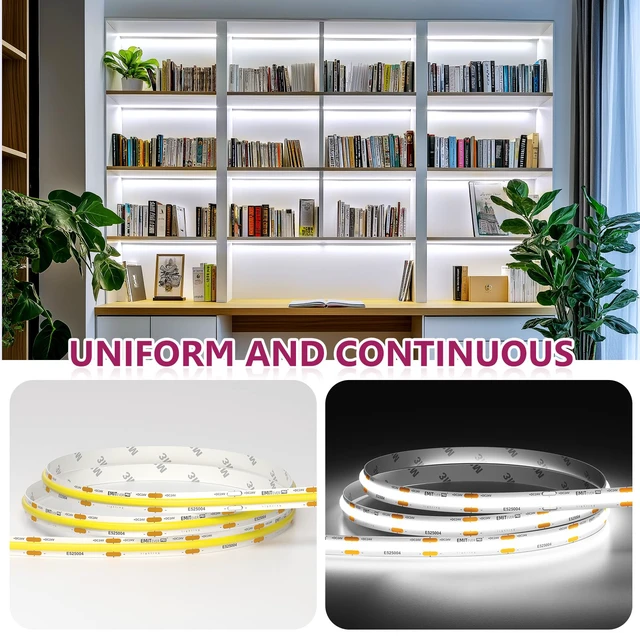 Alt view image 5 of 7 - COB LED Strip Lights 5000K 24V, 16.4ft/5m, 2560LEDs, UL Listed White Tape Light Premium High Density,for Bedroom,Kitchen,Cabinet,360+Lumens/ft,Ra 90+ (Power Supply Sold Separately)