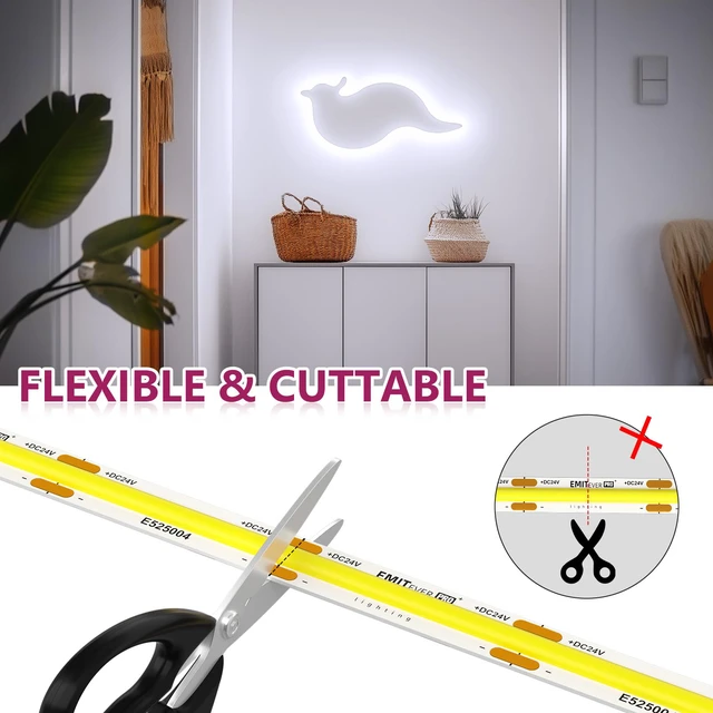 Alt view image 6 of 7 - COB LED Strip Lights 5000K 24V, 16.4ft/5m, 2560LEDs, UL Listed White Tape Light Premium High Density,for Bedroom,Kitchen,Cabinet,360+Lumens/ft,Ra 90+ (Power Supply Sold Separately)