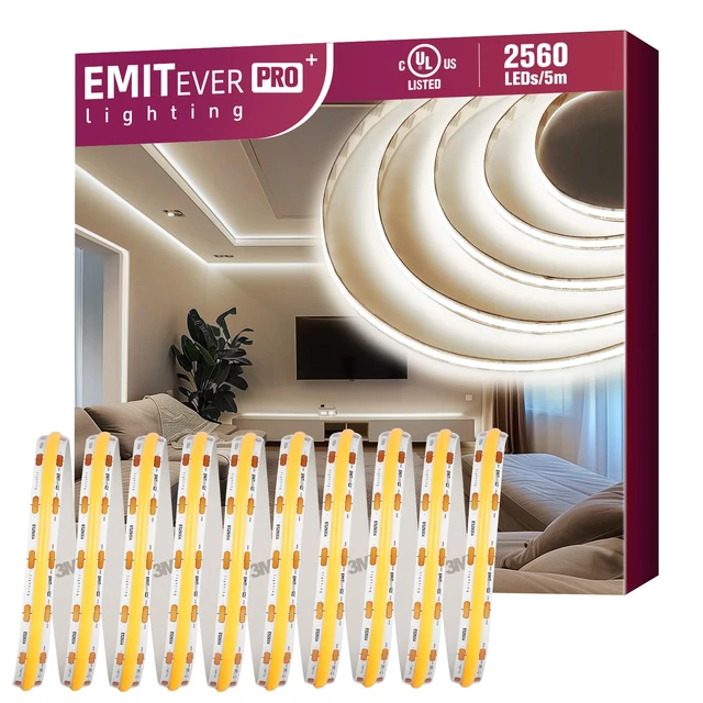 Main image of COB LED Strip Lights 4000K 24V, 16.4ft/5m, 2560LEDs, UL Listed Neutral White Tape Light Premium High Density,for Bedroom,Kitchen,Cabinet,360+Lumens/ft,Ra 90+ (Power Supply Sold Separately)