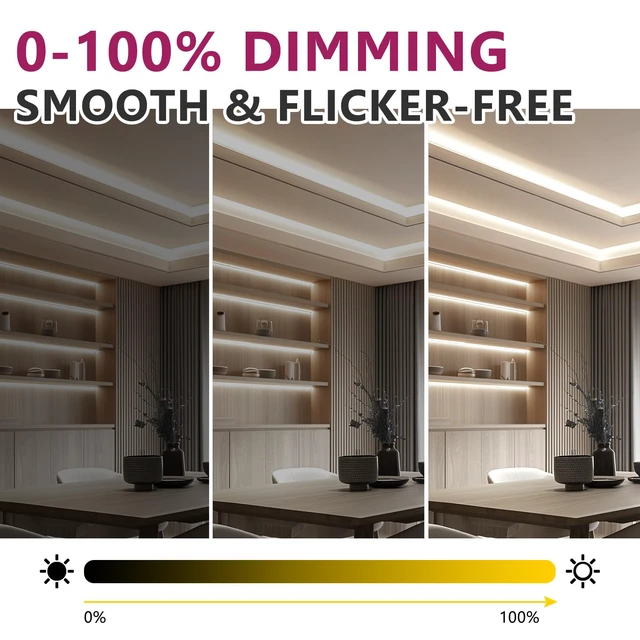 Alt view image 4 of 7 - COB LED Strip Lights 4000K 24V, 16.4ft/5m, 2560LEDs, UL Listed Neutral White Tape Light Premium High Density,for Bedroom,Kitchen,Cabinet,360+Lumens/ft,Ra 90+ (Power Supply Sold Separately)