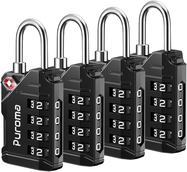 Main image of TSA Approved Travel Luggage Locks, 4 Pack Black 4 Digit Resettable Combination Code Lock with Zinc Alloy Body for Suitcase, Backpack, Laptop Bag, Gym Locker, Toolbox