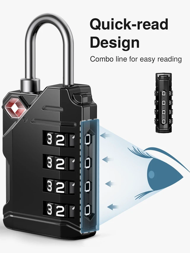 Alt view image 4 of 7 - TSA Approved Travel Luggage Locks, 4 Pack Black 4 Digit Resettable Combination Code Lock with Zinc Alloy Body for Suitcase, Backpack, Laptop Bag, Gym Locker, Toolbox