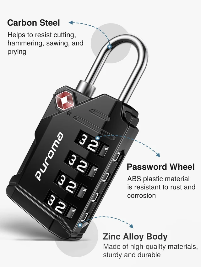 Alt view image 6 of 7 - TSA Approved Travel Luggage Locks, 4 Pack Black 4 Digit Resettable Combination Code Lock with Zinc Alloy Body for Suitcase, Backpack, Laptop Bag, Gym Locker, Toolbox