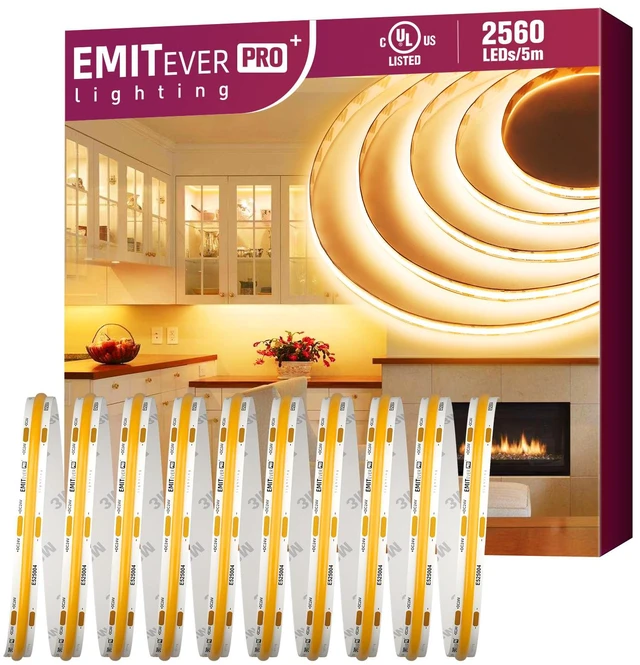 Main image of COB LED Strip Lights 2700K 24V, 16.4ft/5m, 2560LEDs, UL Listed Warm White Tape Light Premium High Density,for Bedroom, Kitchen,Cabinets,360+Lumens/ft,Ra 90+ (Power Supply Sold Separately)