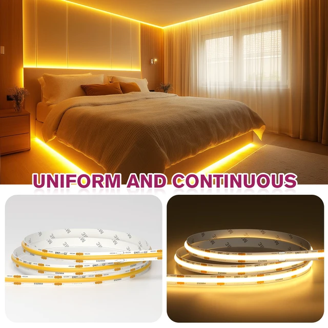 Alt view image 5 of 7 - COB LED Strip Lights 2700K 24V, 16.4ft/5m, 2560LEDs, UL Listed Warm White Tape Light Premium High Density,for Bedroom, Kitchen,Cabinets,360+Lumens/ft,Ra 90+ (Power Supply Sold Separately)