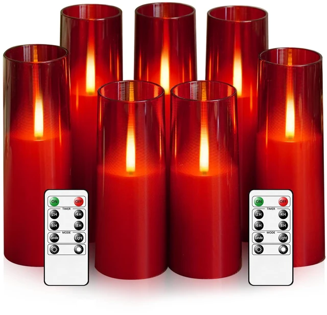 Main image of Flameless LED Candles Upgraded Realistic Flickering Flame,7Pcs Battery Operated Candles with Remote Timers,LED Pillar Candles for Home Decor,Christmas,and Parties(Red)