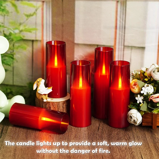 Alt view image 2 of 6 - Flameless LED Candles Upgraded Realistic Flickering Flame,7Pcs Battery Operated Candles with Remote Timers,LED Pillar Candles for Home Decor,Christmas,and Parties(Red)