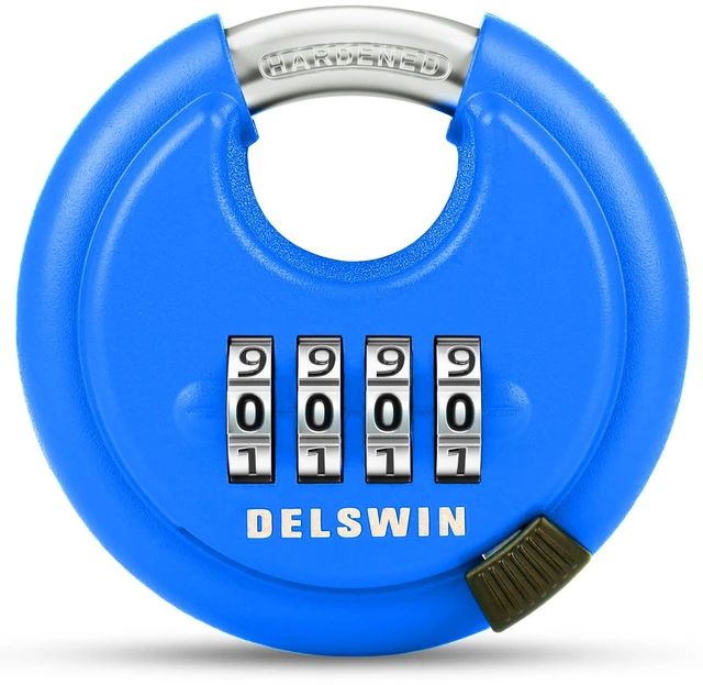 Main image of 4 Digit Combination Disc Padlock with Hardened Steel Shackle Silver Lock for Sheds, Storage Unit, Gym and Fence (Blue 1Pcs)