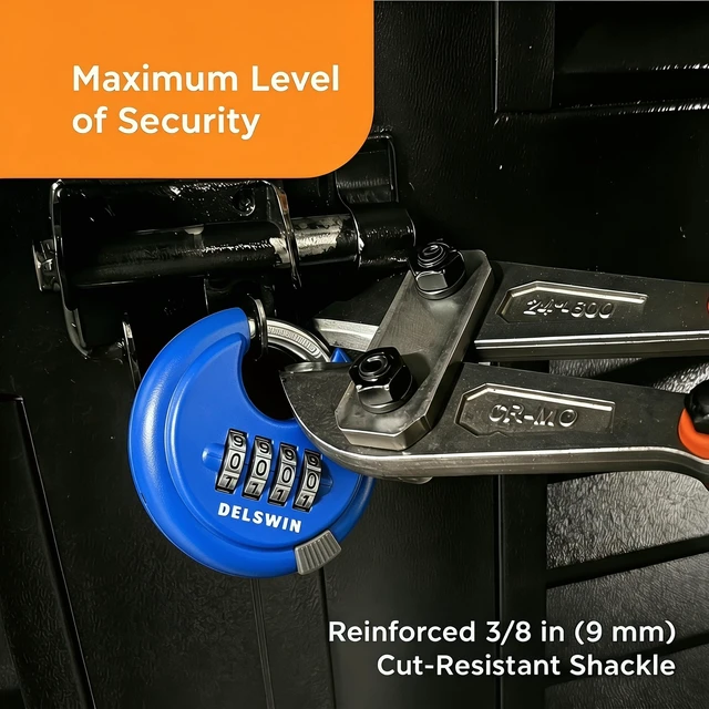 Alt view image 3 of 7 - 4 Digit Combination Disc Padlock with Hardened Steel Shackle Silver Lock for Sheds, Storage Unit, Gym and Fence (Blue 1Pcs)